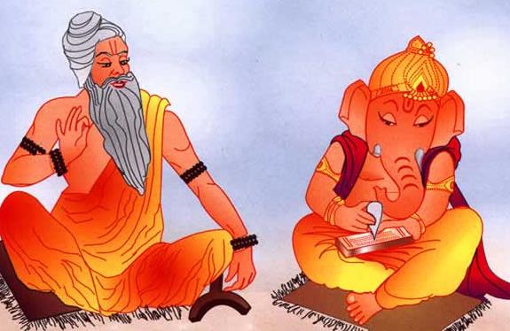 Lord Ganesha wriring Mahabharata with Sage Vyasa