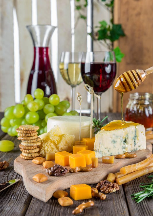 cheese platter with wine