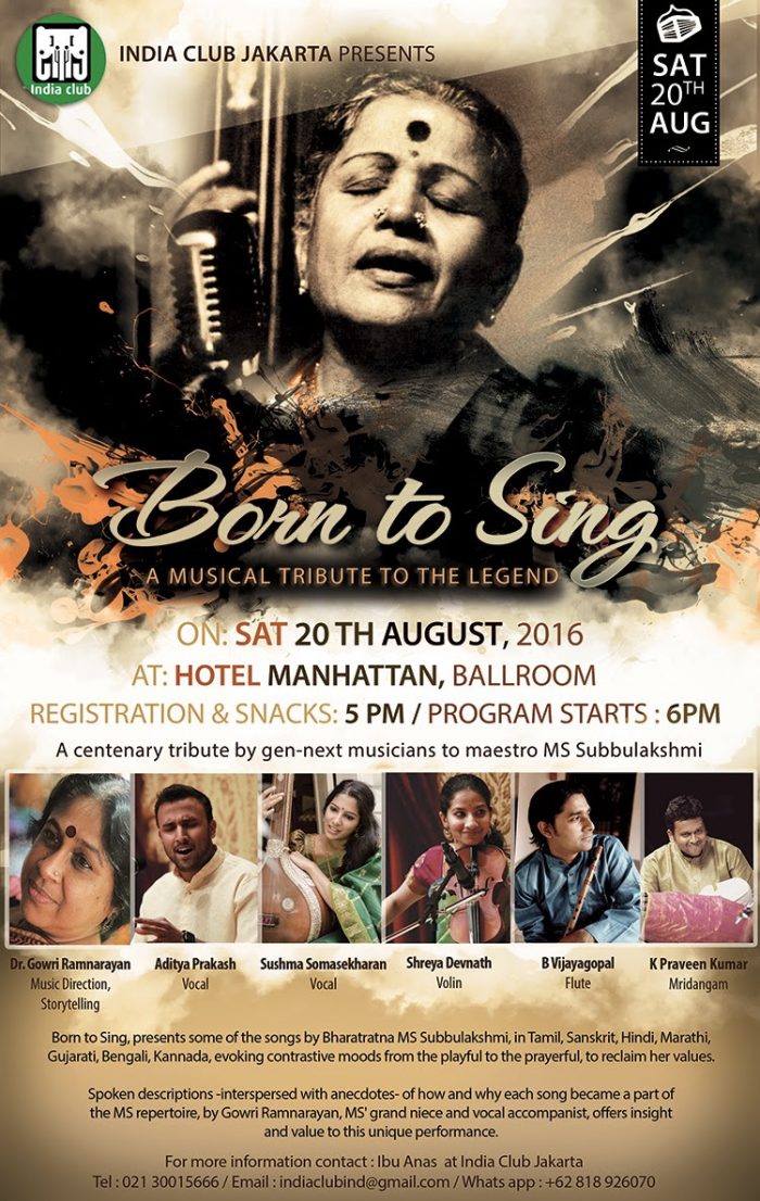 Born to sing - tribute to MS subalakshmi Born to Sing - a tribute to the legend, Maestro MS Subbulakshmi