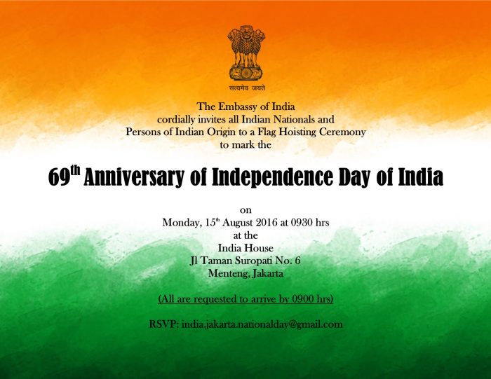 Invitation: 69th Independence Day of India Flag Hoisting