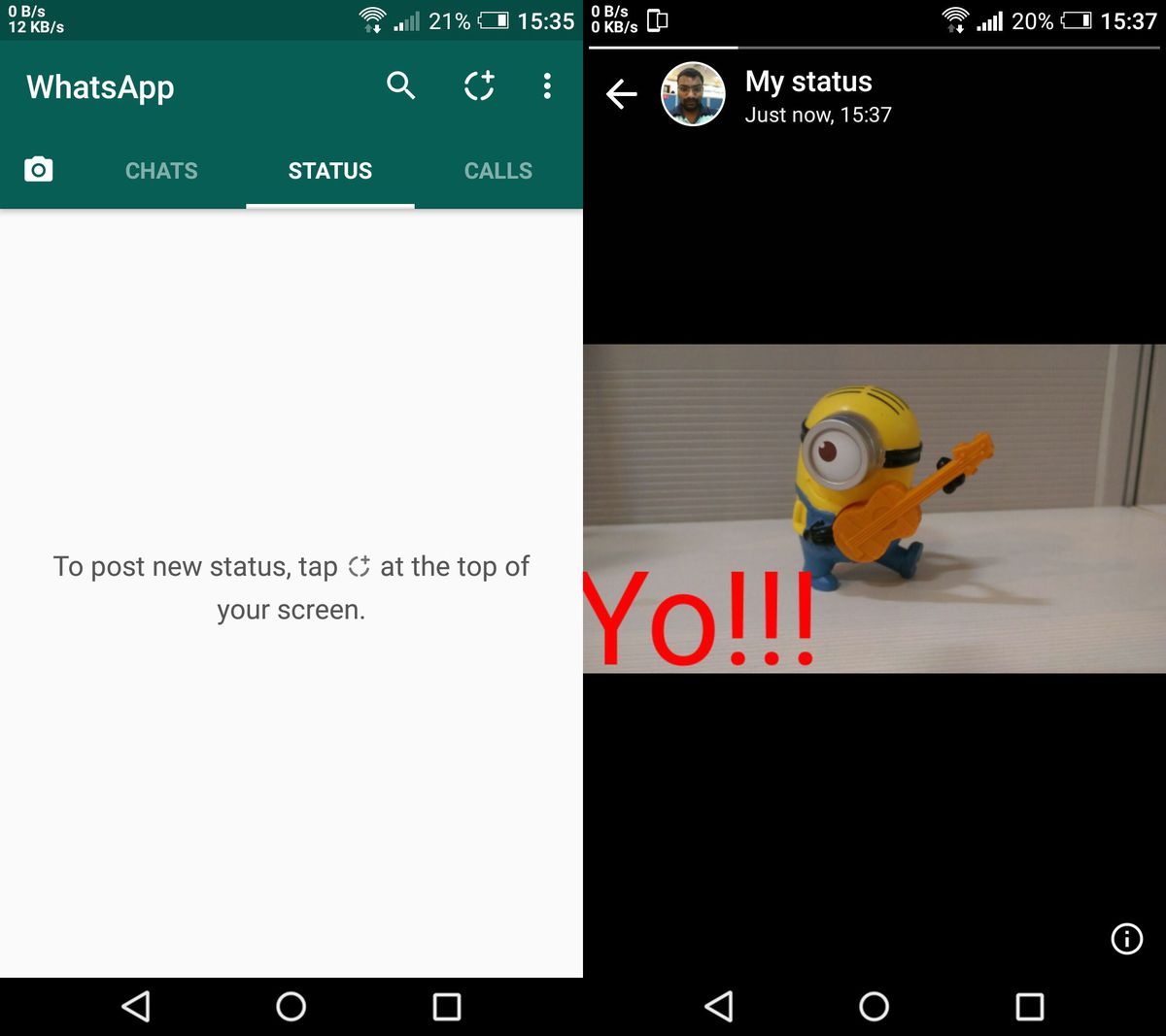 WhatsApp Status feature. Picture source: mashable.com