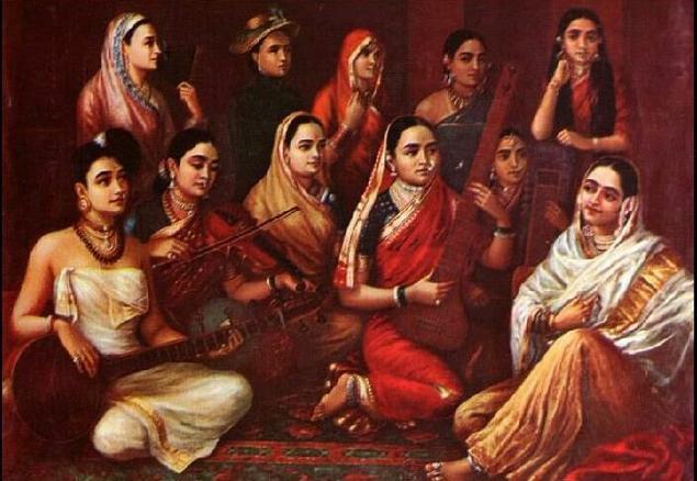 Raja Ravi Verma's Painting of a group of women wearing sarees