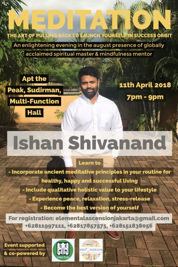 Ishan Shivanand Meditation event on 11th April Jakarta