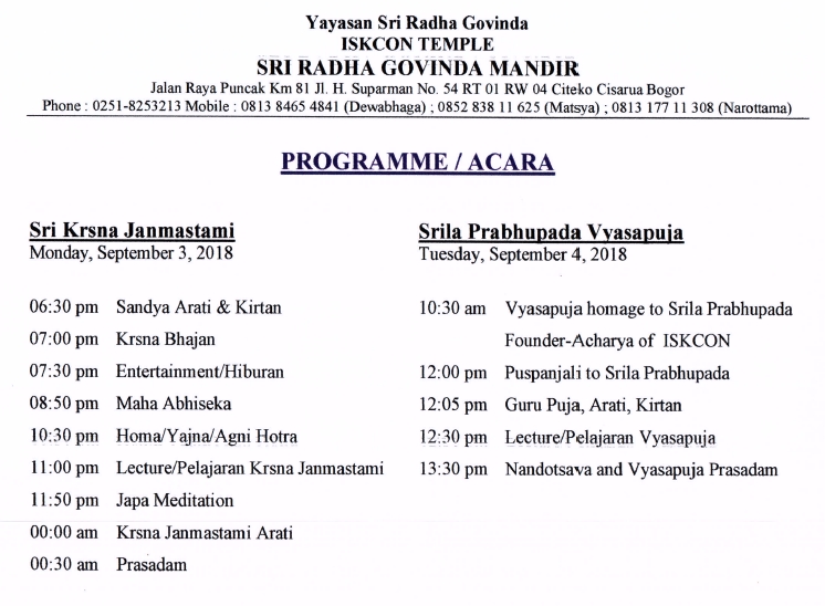 ISKCON TEMPLE Puncak Program 2018