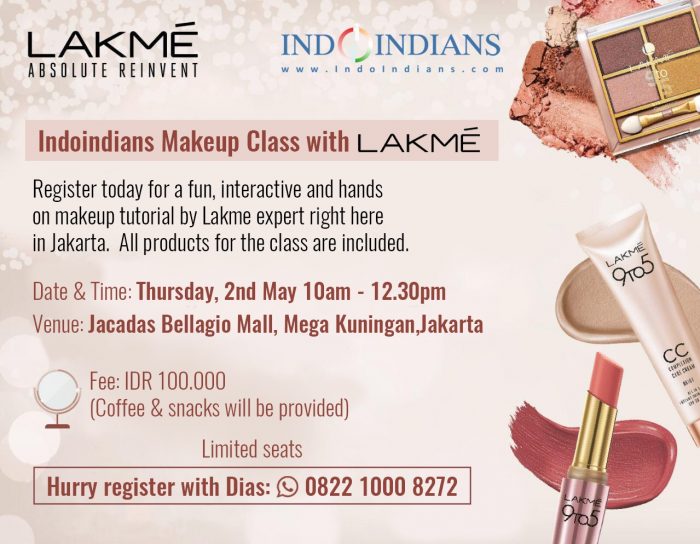 Indoindians Makeup Workshop with Lakme on Thursday, 2nd May