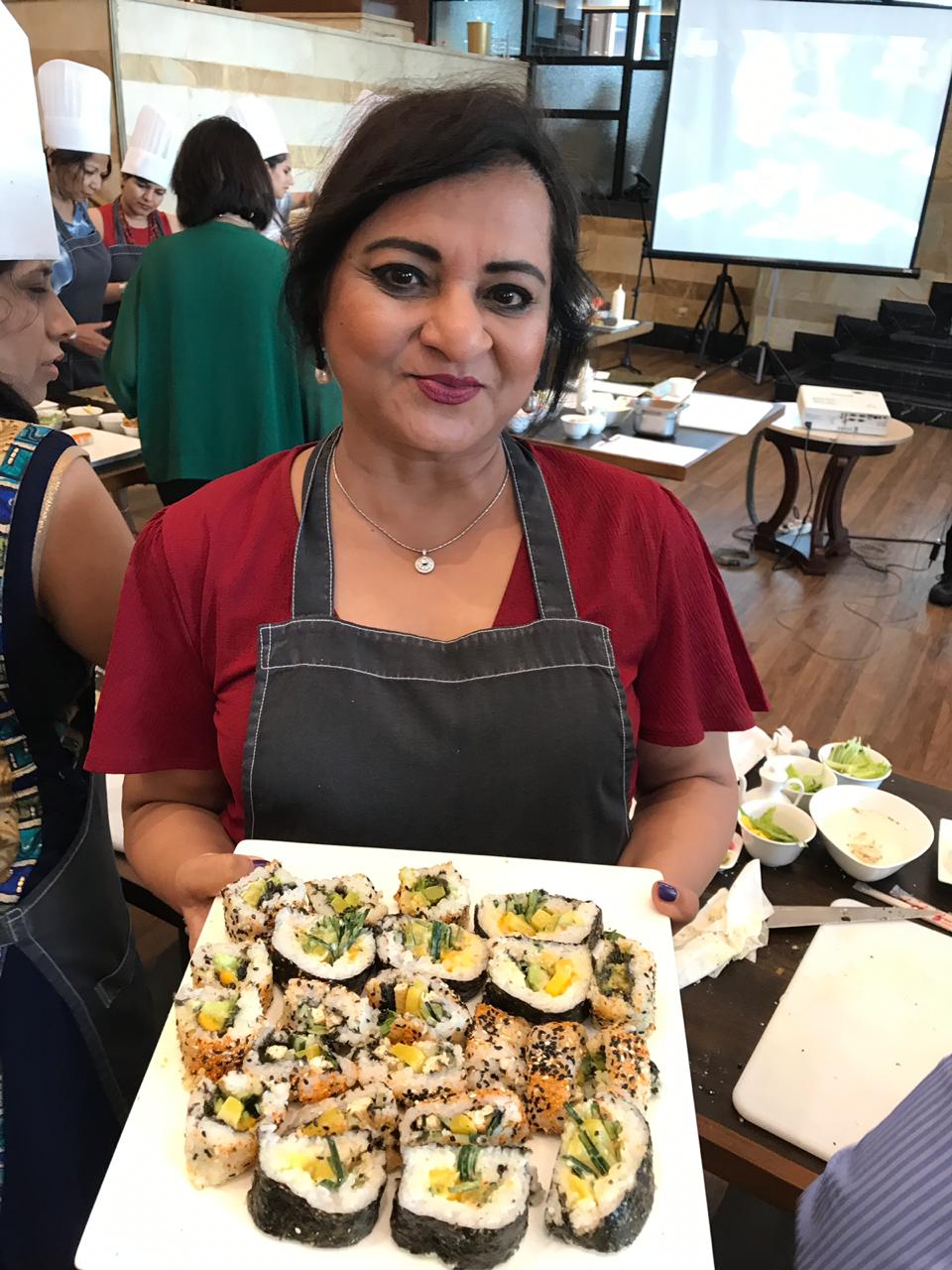 Meenu Baldwa with the sushi she made at the workshop