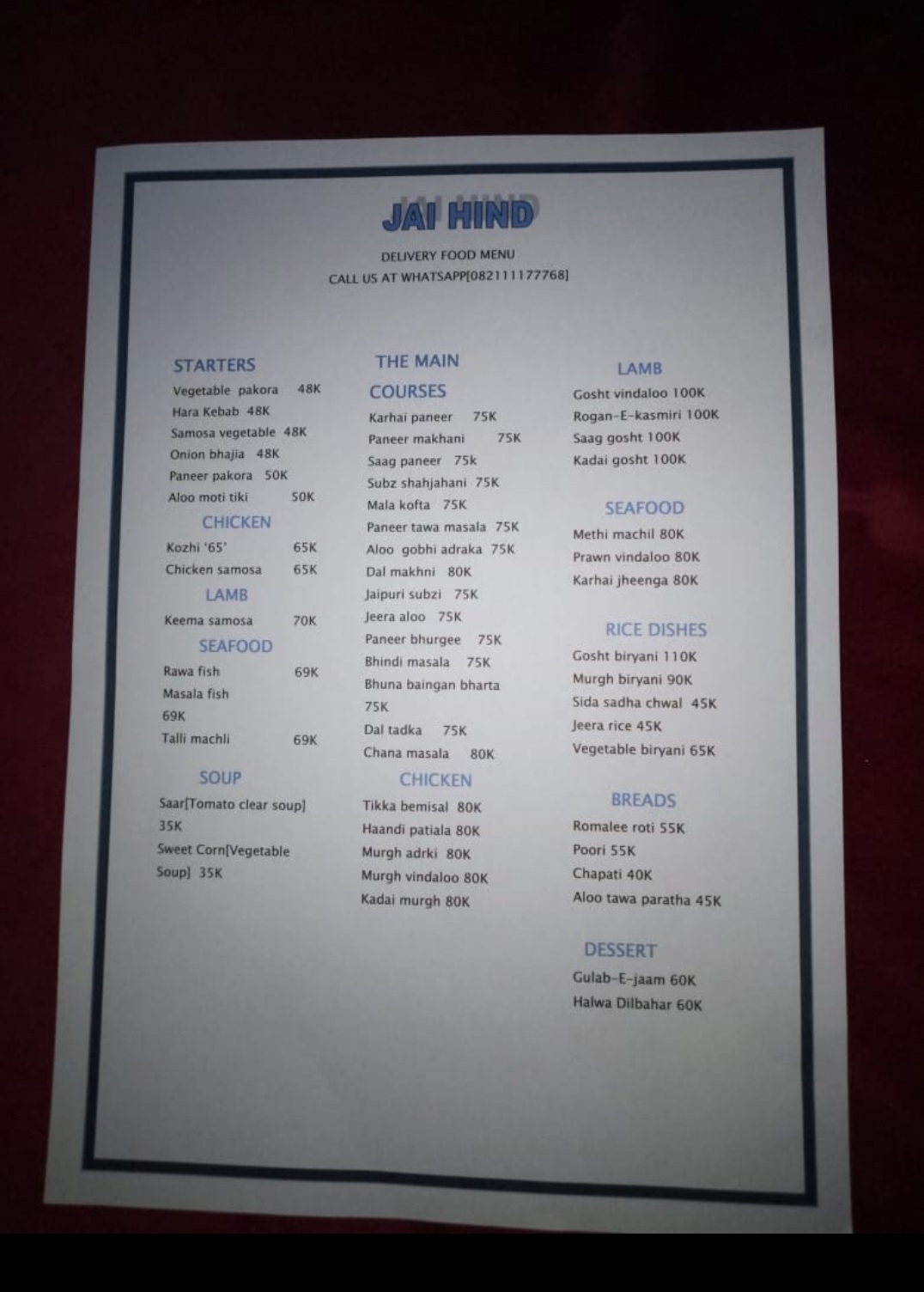 Mahindr menu