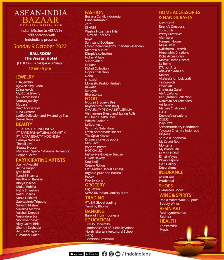 Participating Vendors at ASEAN-India Diwali Bazaar 9th Oct 2022