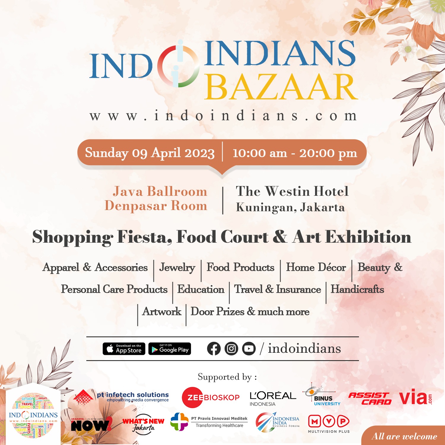 Indoindians Bazaar Food Court and Art Exhibition on 9th April at Hotel Westin