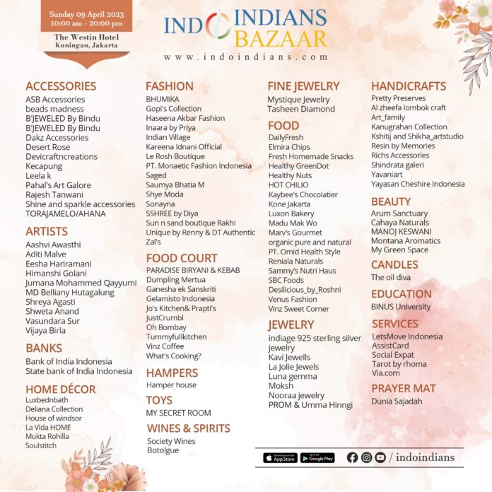 Participating Vendors at Indoindians Bazaar 9th April 2023