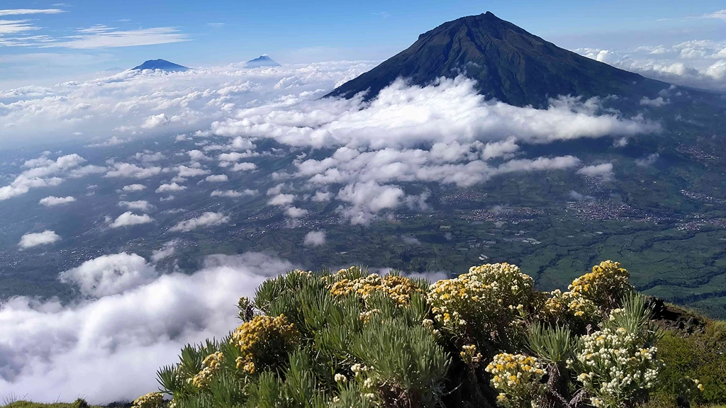 The Peak of Mount Sindoro in Temanggung and Wonosobo Regency Central Java