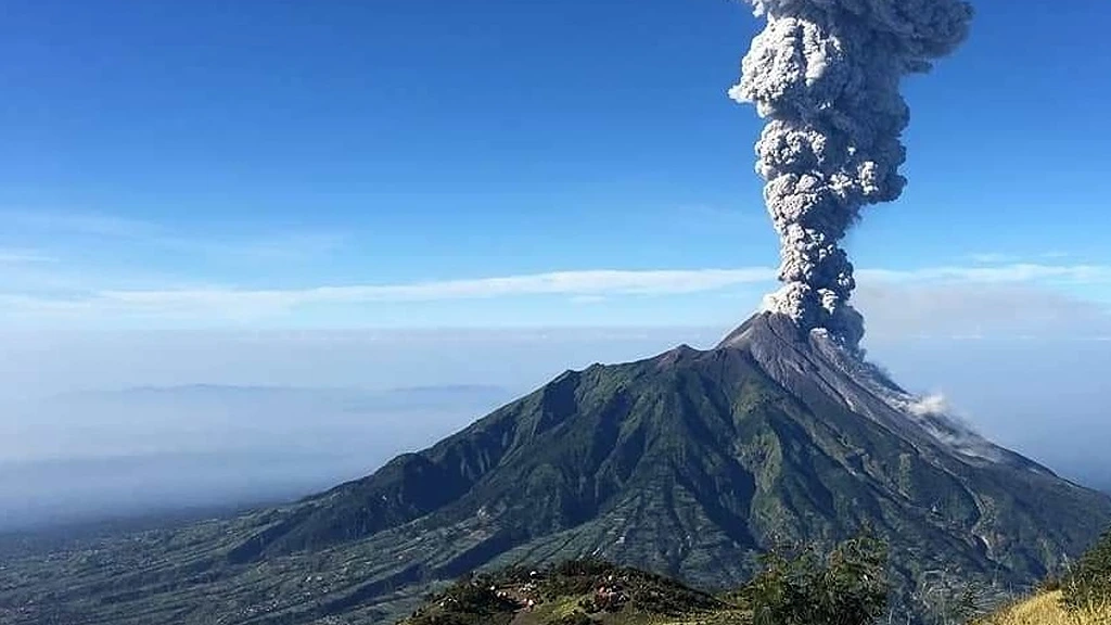 Smoke from Active Crater of Mount Slamet the Highest Mountain in Central Java