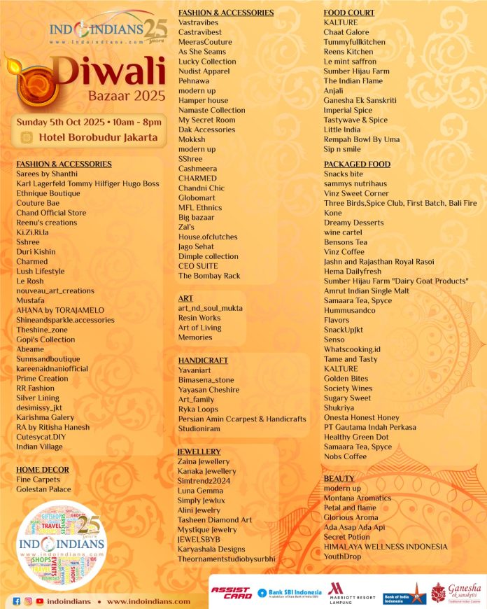 Participating Vendors at Indoindians Diwali Bazaar 5 October 2025 06082025