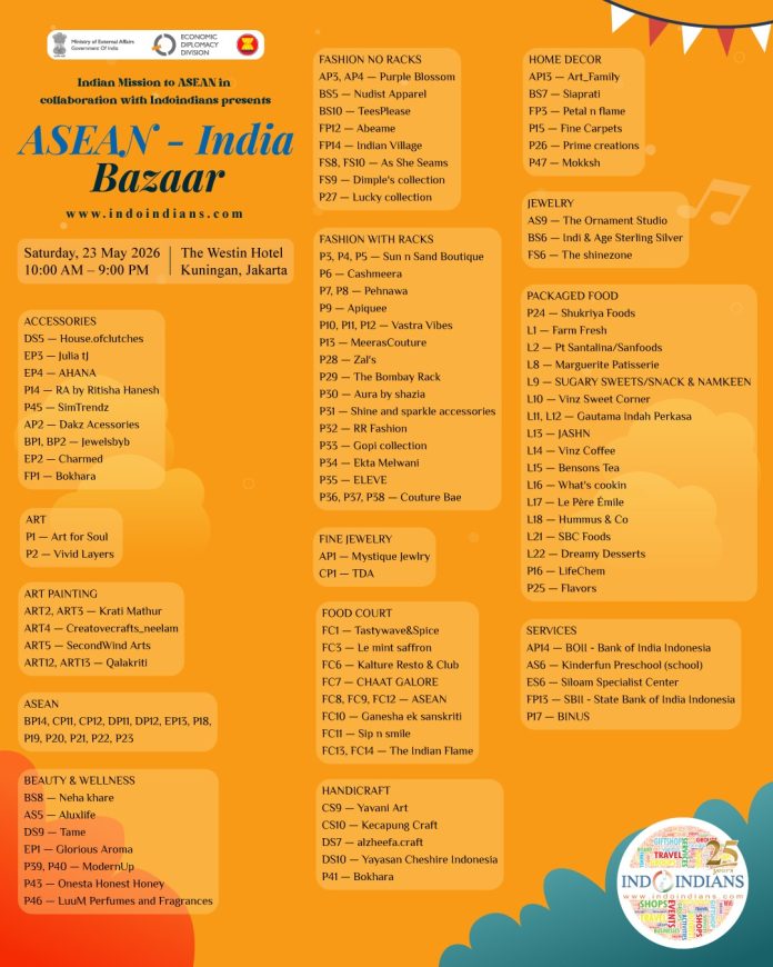 Participating Vendors at ASEAN-India Bazaar Sat 23 May 2026