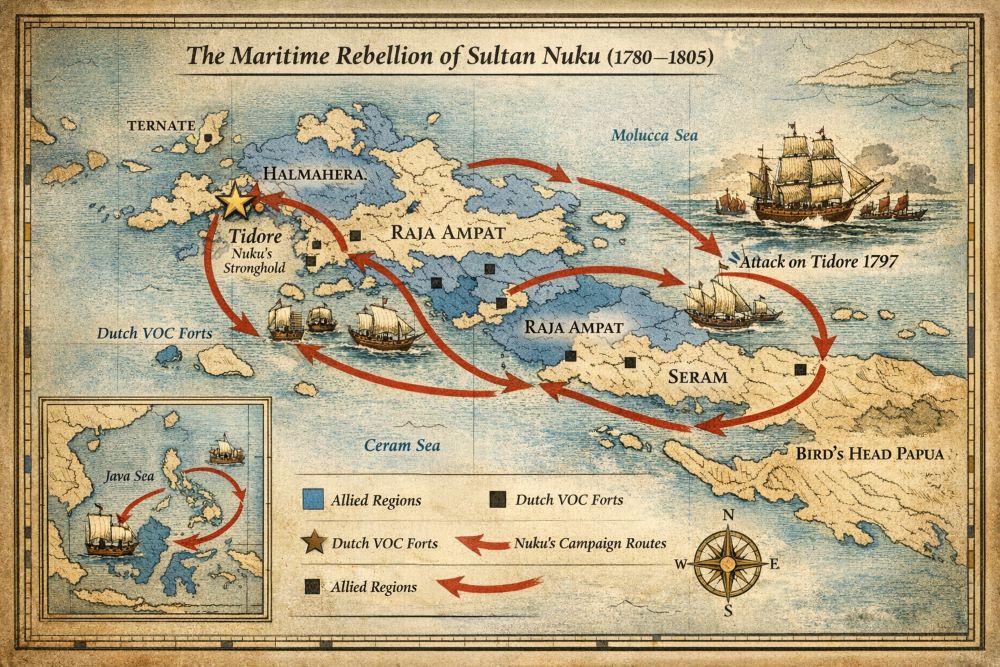 Maritime rebellion of Sultan Nuku map