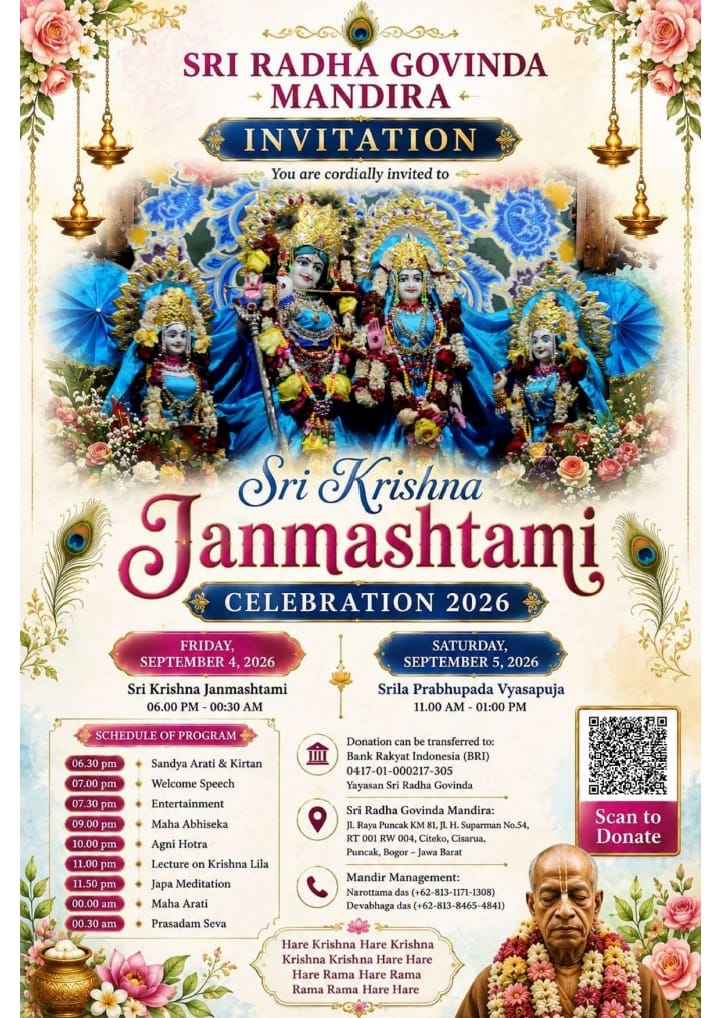 Sri Krishna Janmashtami FriSat 4-5 Sept at Sri Radha Govinda Mandira Puncak, Bogor