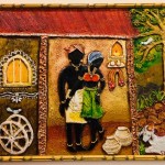 Mural with clay-village couple by Shanthi Seshadri