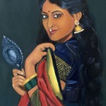 Lady with the Mirror - Oil on canvas by Shanthi Seshadri