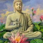 Name of artwork: Blessing Buddha
Dimensions: 110cm X 140cm
Medium: Mixed media
Price: Rp 8,000,000 Blessing Buddha by Vijaya Rani Birla