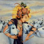 Name of artwork: Krishna loves cows
Dimensions: 50cm X 70cm
Medium: Mixed media
Price: Rp 3,000,000 Krishna loves cows by Vijaya Birla