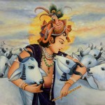 Name of artwork: Krishna loves cows
Dimensions: 50cm X 70cm
Medium: Mixed media
Price: Rp 3,000,000 Krishna loves cows by Vijaya Rani Birla