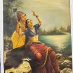 Medium- Oil colour
Size- 90x60
Description- This is a replica of one of the finest works by Raja Ravi Varma. For patrons of Indian Art, the name Raja Ravi Varma has been familiar for more than a century. This oleograph captures Radha’s longing and union upon meeting her lover, Krishna, at the banks of the river Yamuna.
Framed- No
For sale- Yes
Price- 8 million idr Radha and Madhav by Madhushree Bansal