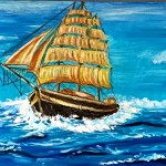 Medium: Oil on canvas
Size: 1m×50cm
Description : Done in oil colors and shows the waves of sea and the boat sailing on it.
Framed : yes, nice Indonesian frame
For Sale: yes
Price: 2,500,000 IDR Sail Through Storm by Suruchi Mishra