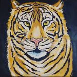Medium: Acrylic on canvasSize: 50×50cmDescription: The Tiger is painted in Acrylic on canvas. The stripes has enchanting eyes.Framed: YesFor Sale: YesPrice : 1,000,000 IDR The Stripes by Suruchi Mishra